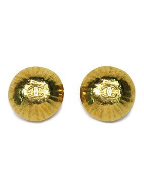 Chanel Earrings 97 P Coco Mark Metal GP Gold Pair Round Shape Vintage